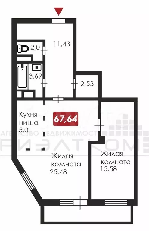 2-к. квартира, 67,6 м, 10/16 эт. - Фото 0