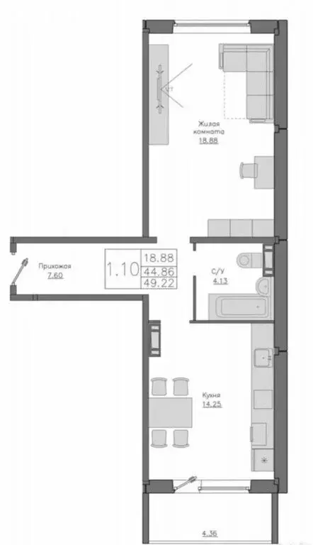 1-комнатная квартира: Великий Новгород, Большая Московская улица, 138 ... - Фото 1