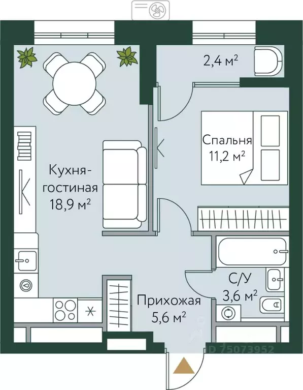 1-к кв. Волгоградская область, Волгоград Новосибирская ул., 74 (41.7 ... - Фото 0