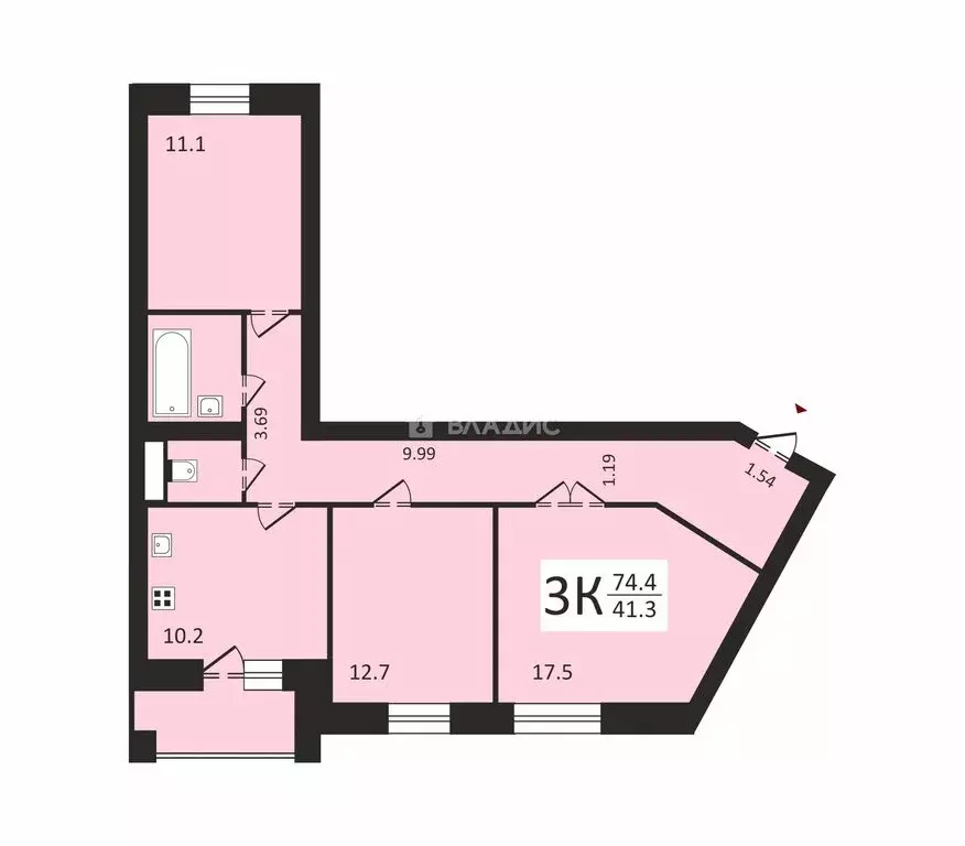 3-комнатная квартира: Владимир, улица Нижняя Дуброва, 21 (74.4 м) - Фото 1