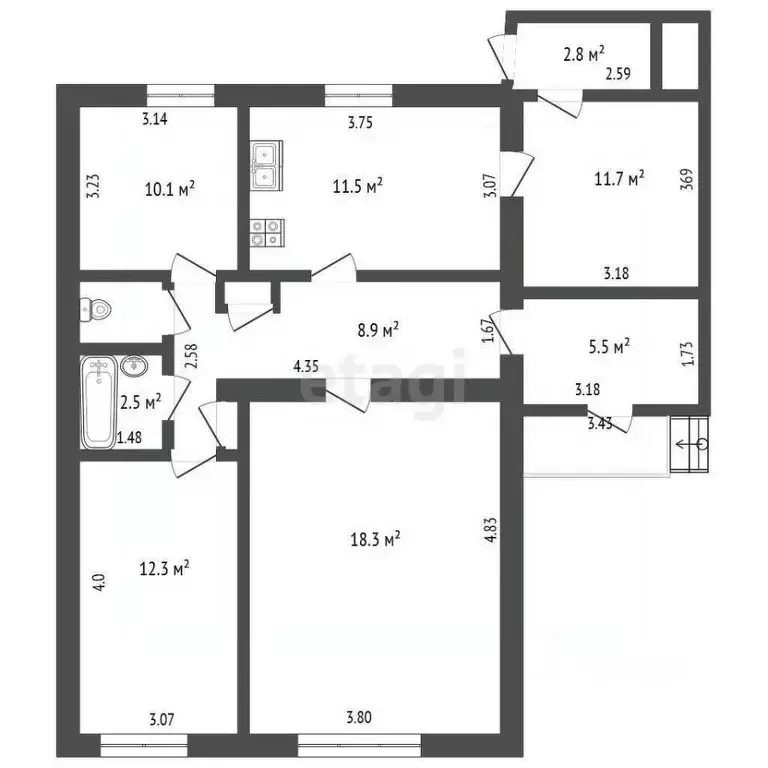 3-к кв. Калужская область, Боровский муниципальный округ, с. Ворсино ... - Фото 2