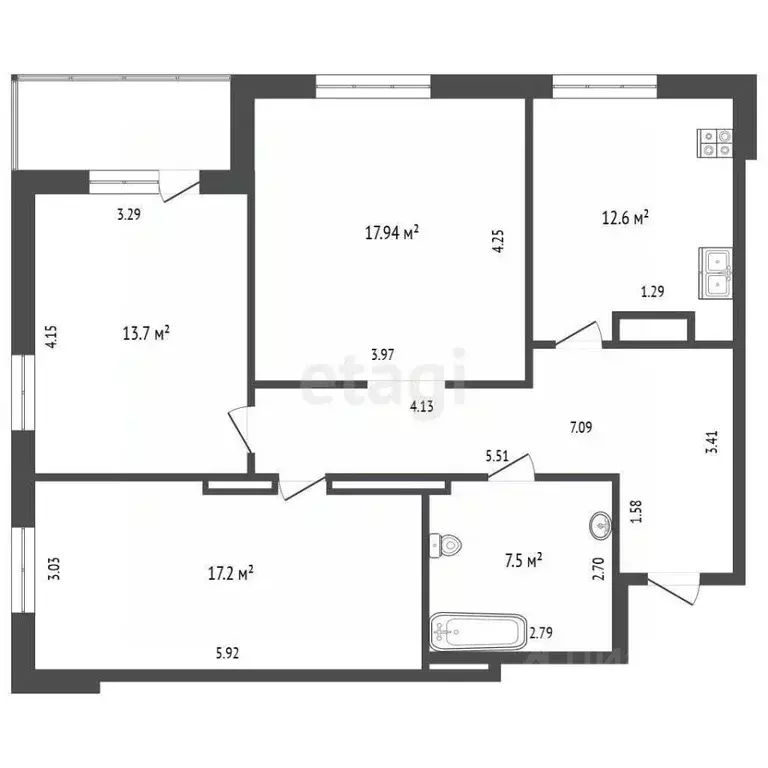 3-к кв. Тюменская область, Тюмень ул. Мельникайте, 36 (78.9 м) - Фото 1