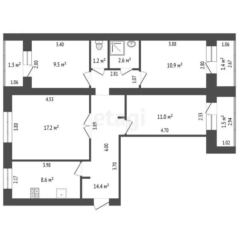 4-комнатная квартира: Стерлитамак, улица Худайбердина, 54 (75.4 м) - Фото 1