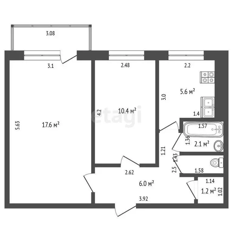 2-комнатная квартира: Шебекино, Рабочий переулок, 1 (44 м) - Фото 0