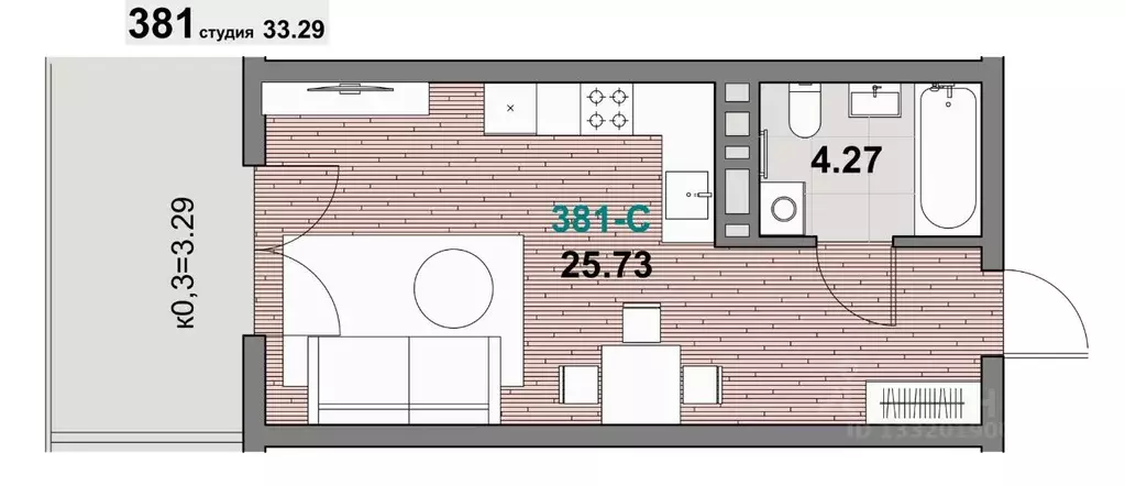 1-к кв. Калининградская область, Зеленоградск ул. Гагарина (33.29 м) - Фото 1