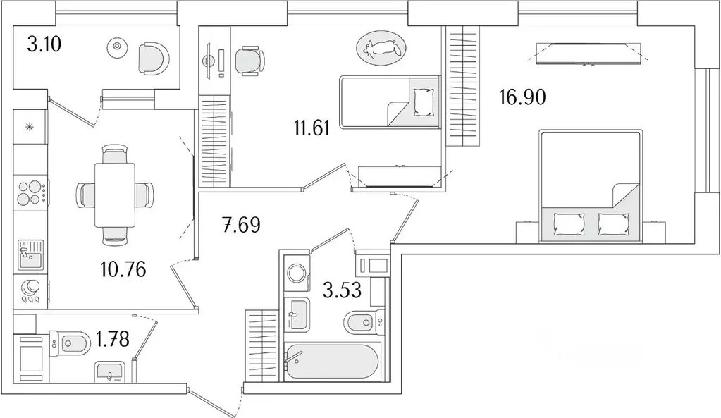 2-к кв. Санкт-Петербург Аурум жилой комплекс (53.82 м) - Фото 1