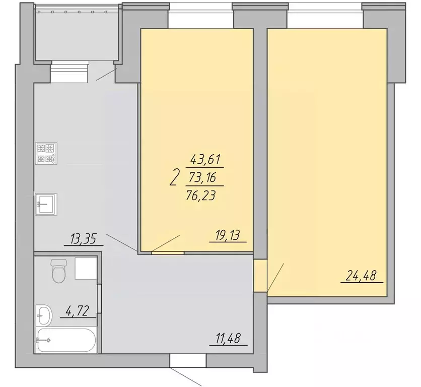 2-к кв. Тверская область, Тверь Озерная ул. (76.23 м) - Фото 1