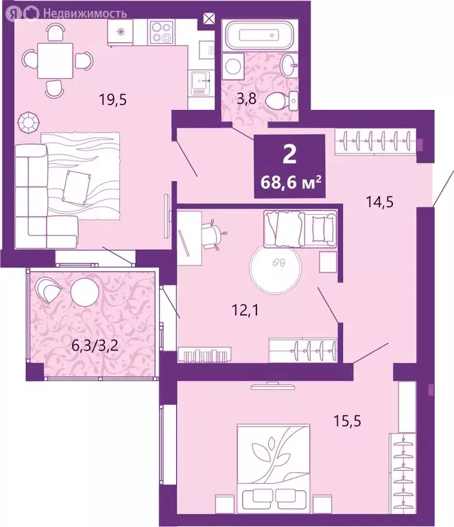 2-комнатная квартира: Калининград, Байкальская улица, 1к5 (69.1 м) - Фото 1