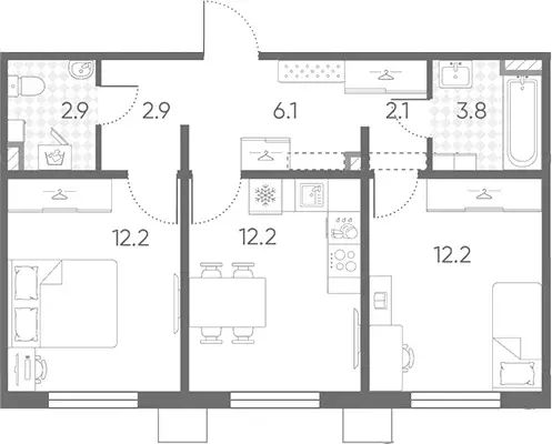 Продаётся 2-к квартира, 54.4 м - Фото 1