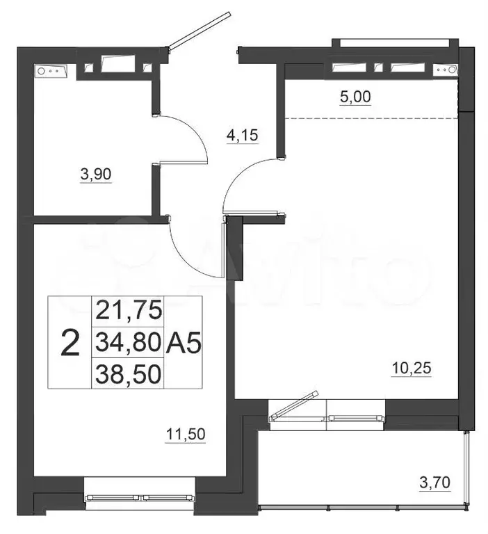 2-к. квартира, 38,5м, 4/17эт. - Фото 0