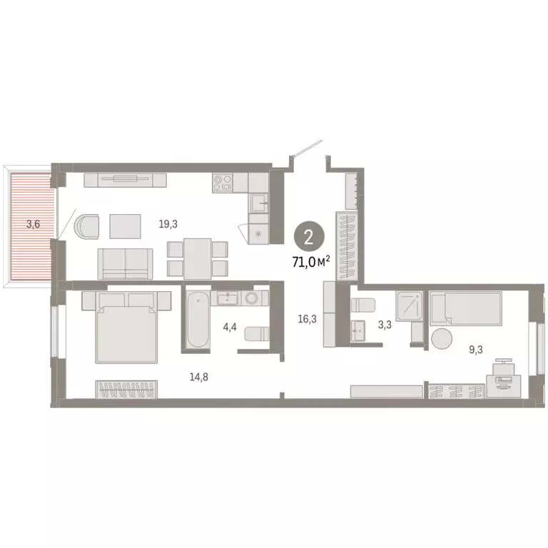 2-комнатная квартира: Омск, Кировский округ (71.04 м) - Фото 1