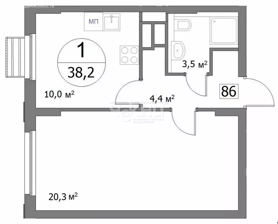 1-комнатная квартира: Нижний Новгород, улица Сергея Акимова, 50 (38.2 ... - Фото 1