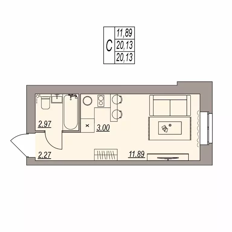Студия Волгоградская область, Волгоград ул. Расула Гамзатова (20.13 м) - Фото 1