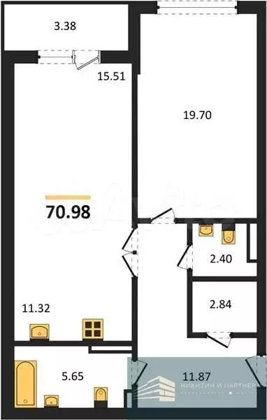 1-к. квартира, 71 м, 4/24 эт. - Фото 0