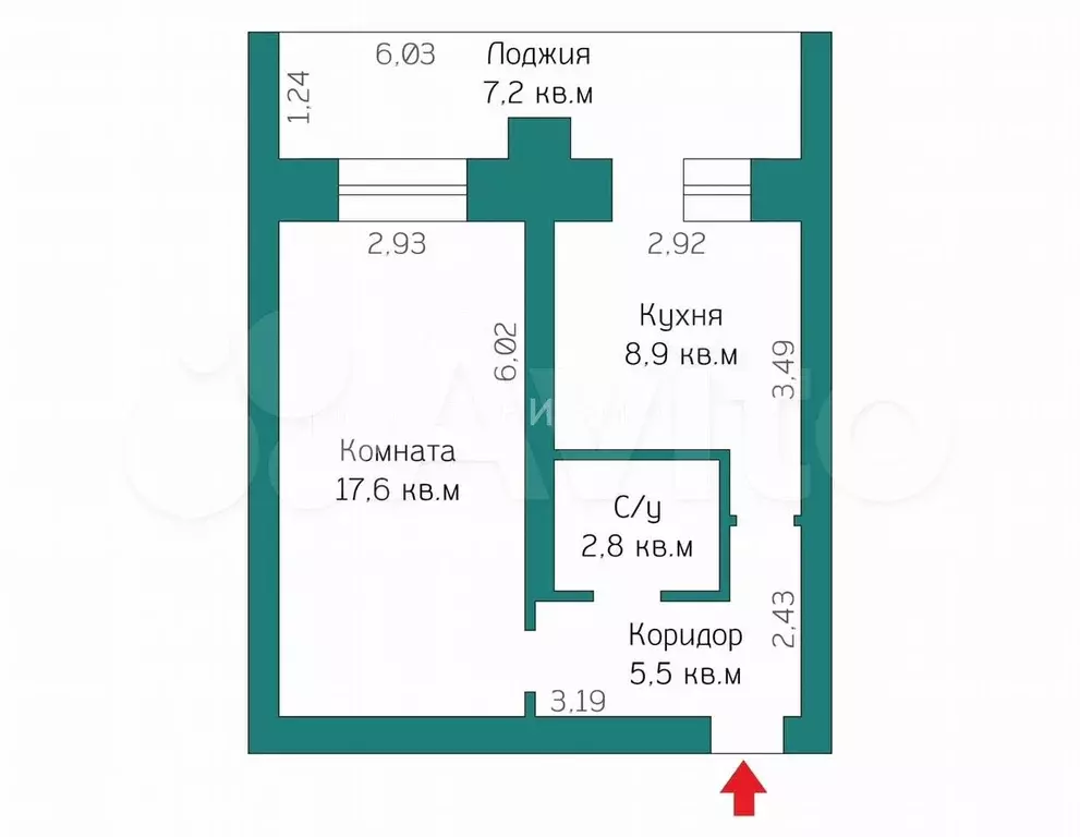 1-к. квартира, 34,8 м, 8/10 эт. - Фото 0