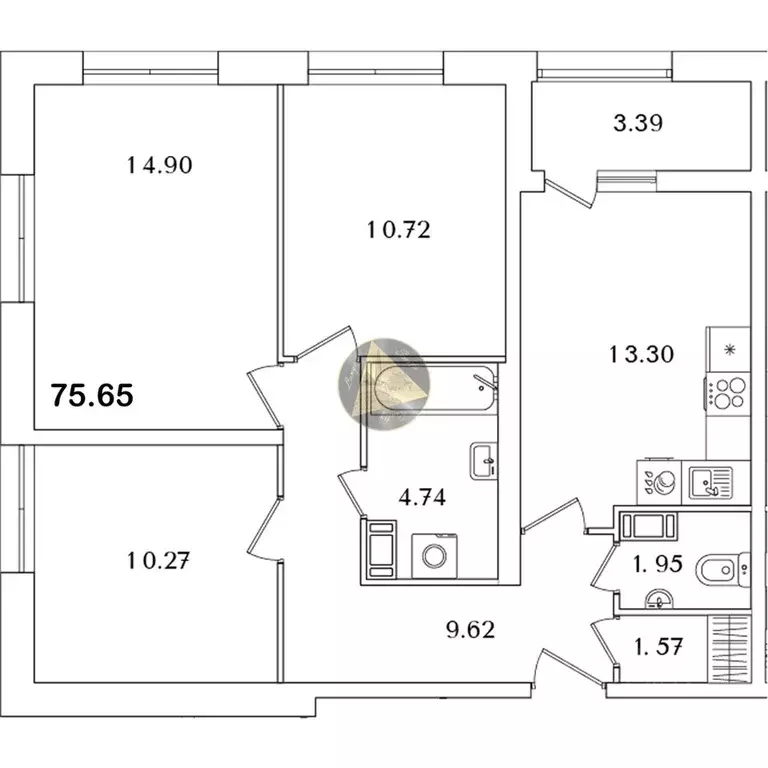 3-к кв. Санкт-Петербург просп. Маршала Блюхера, 3к1 (75.65 м) - Фото 2