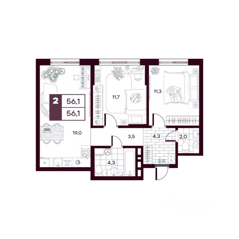 2-к кв. Тюменская область, Тюменский муниципальный округ, д. Дударева ... - Фото 1