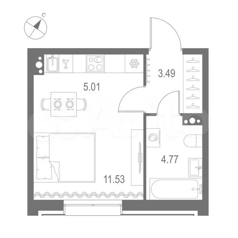 Квартира-студия, 24,8 м, 8/11 эт. - Фото 0