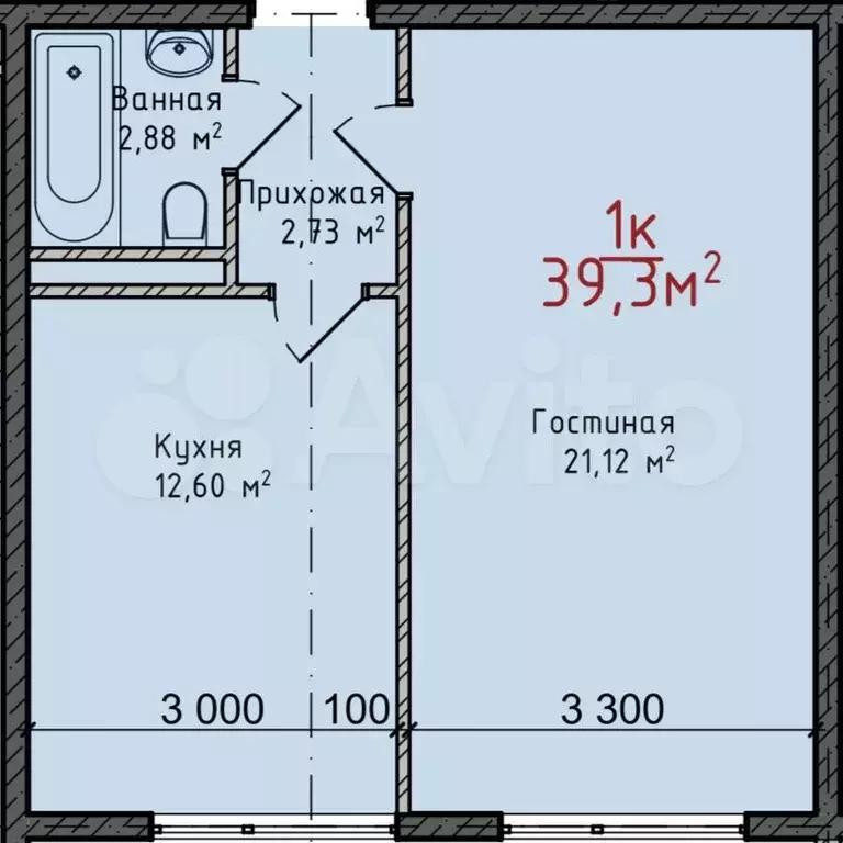1-к. квартира, 39,3 м, 7/8 эт. - Фото 1