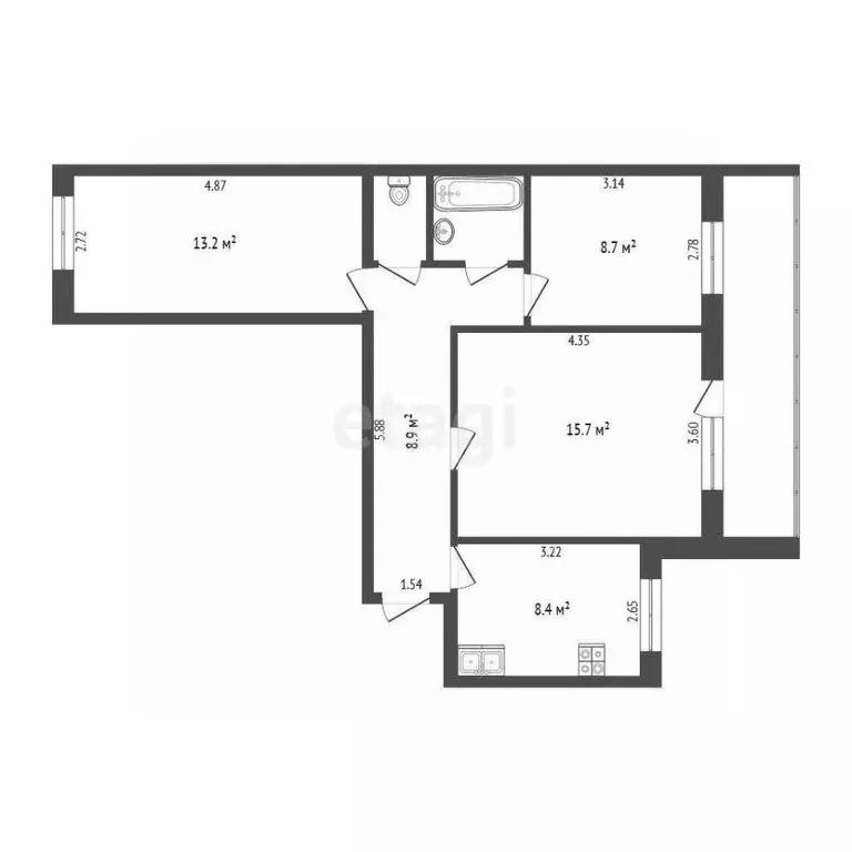 3-к кв. Тюменская область, Тюмень ул. Шиллера, 22 (59.3 м) - Фото 1