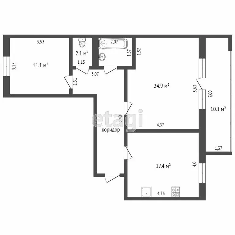 2-комнатная квартира: Тюмень, Кремлёвская улица, 114 (70.3 м) - Фото 1
