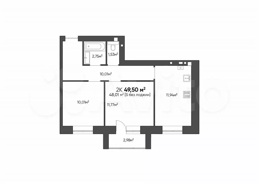 2-к. квартира, 49,5 м, 4/4 эт. - Фото 1