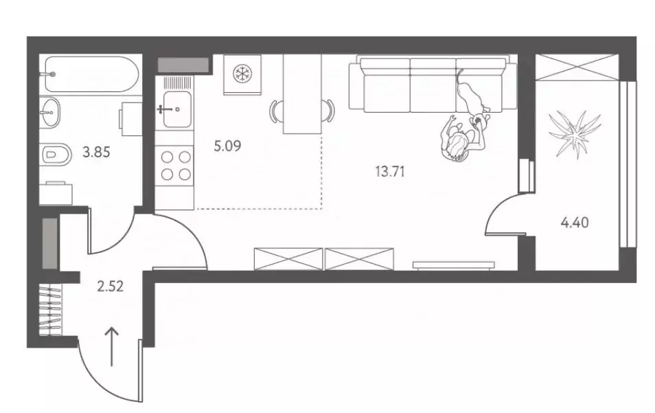Квартира-студия: Липецк, улица Перова, 2Д (27.37 м) - Фото 1