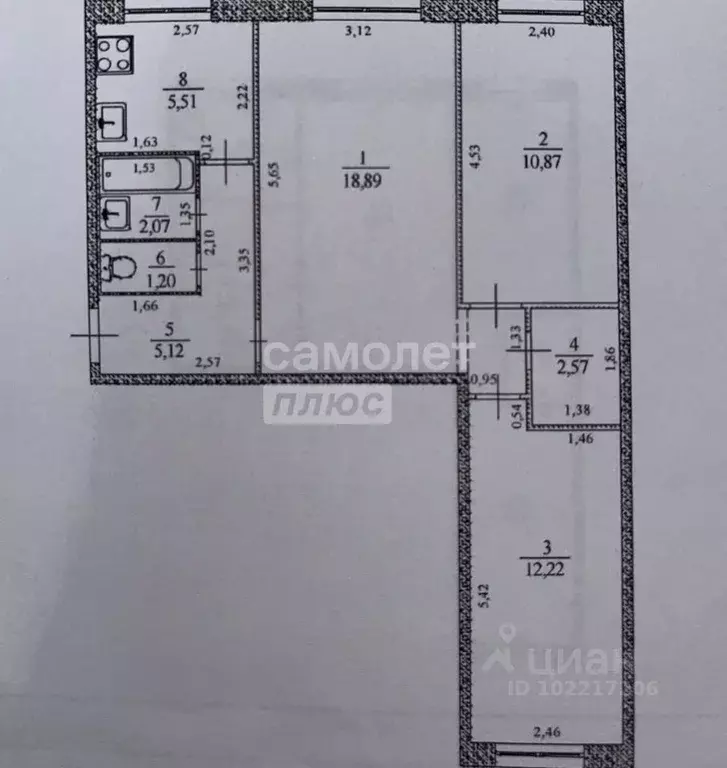 3-к кв. Ульяновская область, Ульяновск ул. Ефремова, 111 (57.8 м) - Фото 1