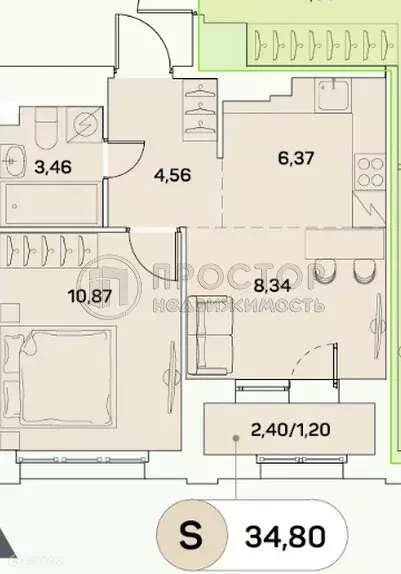 Продаётся 1-к квартира, 34.8 м - Фото 0