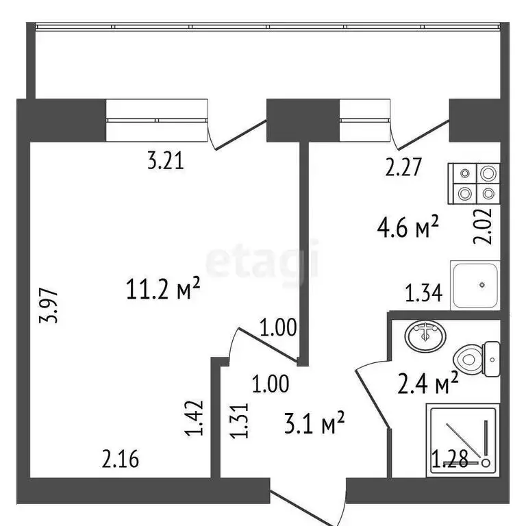 1-комнатная квартира: Армянск, Железнодорожная улица, 1 (21.3 м) - Фото 0