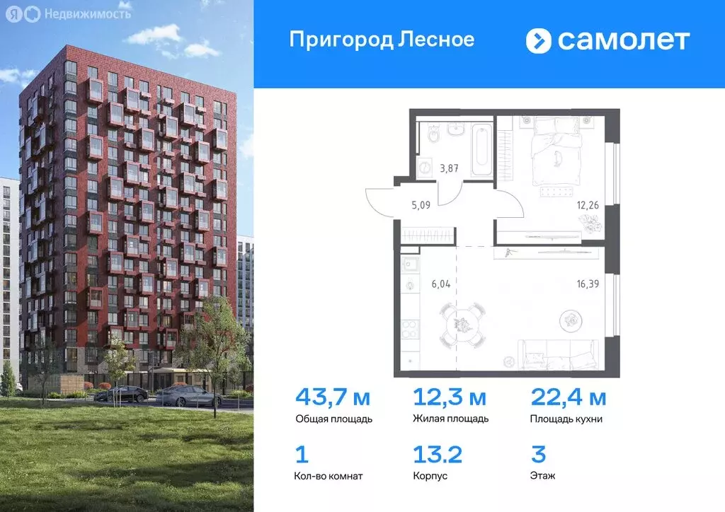 1-комнатная квартира: посёлок городского типа Мисайлово, микрорайон ... - Фото 0
