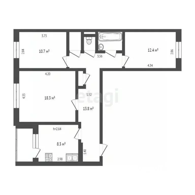 3-к кв. Омская область, Омск ул. 20 лет РККА, 210 (69.2 м) - Фото 1