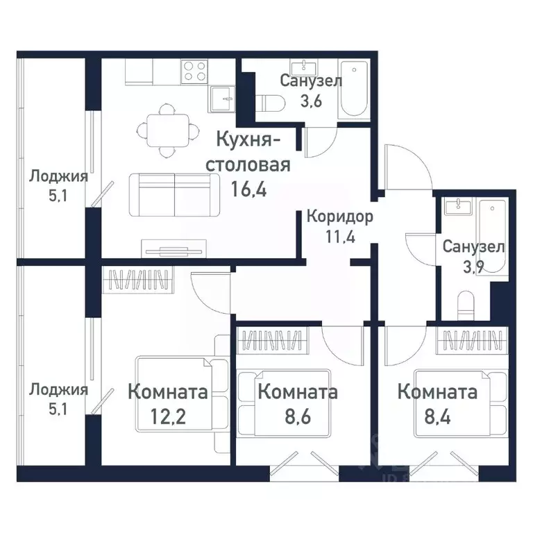 3-к кв. Челябинская область, Челябинский городской округ, пос. ... - Фото 1