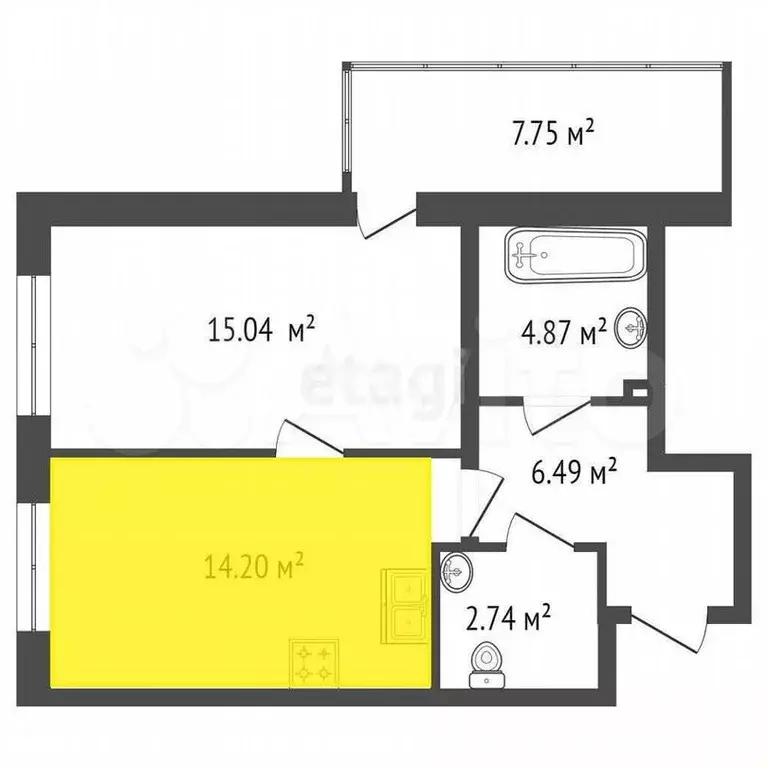 1-к. квартира, 50м, 4/26эт. - Фото 0