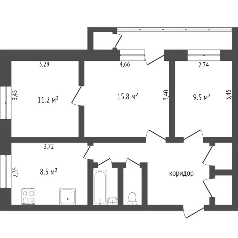 3-комнатная квартира: Белгород, улица 5 Августа, 1 (73 м) - Фото 1