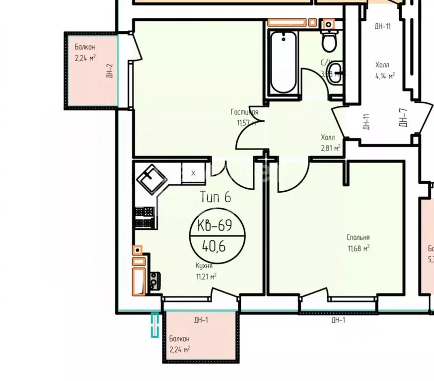 2-к кв. Дагестан, Дербент пер. Карла Маркса, 57 (43.0 м) - Фото 2