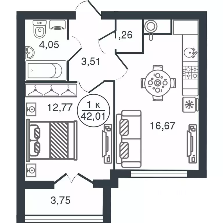 1-к кв. Тверская область, Тверь Бурашевское ш., 60 (42.01 м) - Фото 1
