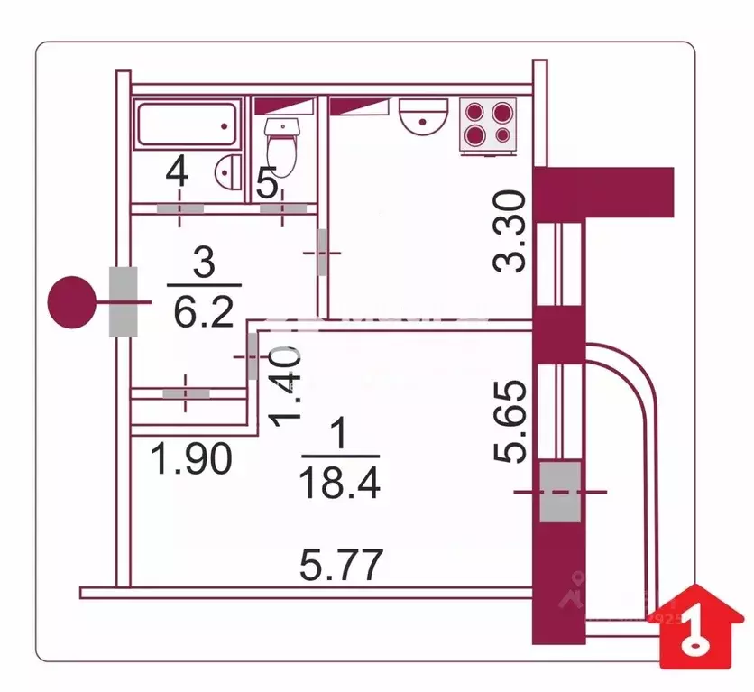 1-к кв. Омская область, Омск Машиностроительная ул., 7 (38.9 м) - Фото 2
