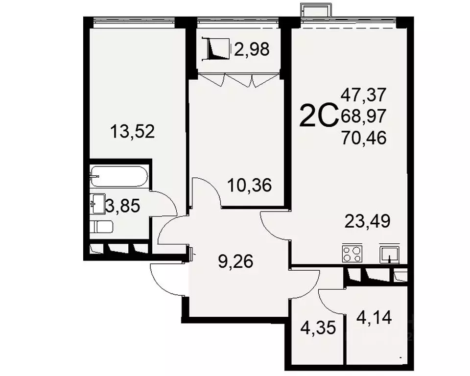 2-к кв. Тульская область, Тула ул. Федора Смирнова, 2 (70.46 м) - Фото 0