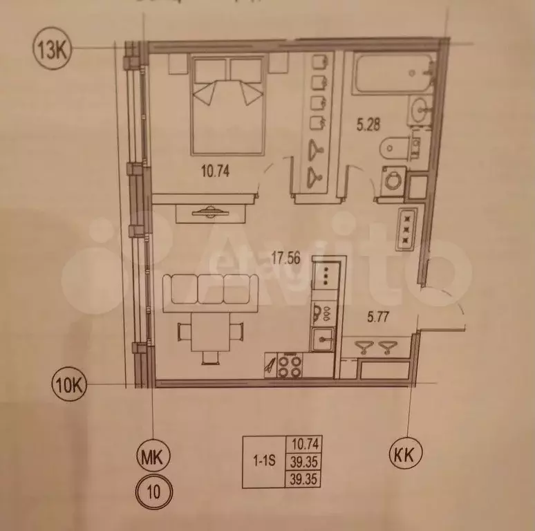 1-к. квартира, 39,4 м, 3/9 эт. - Фото 0