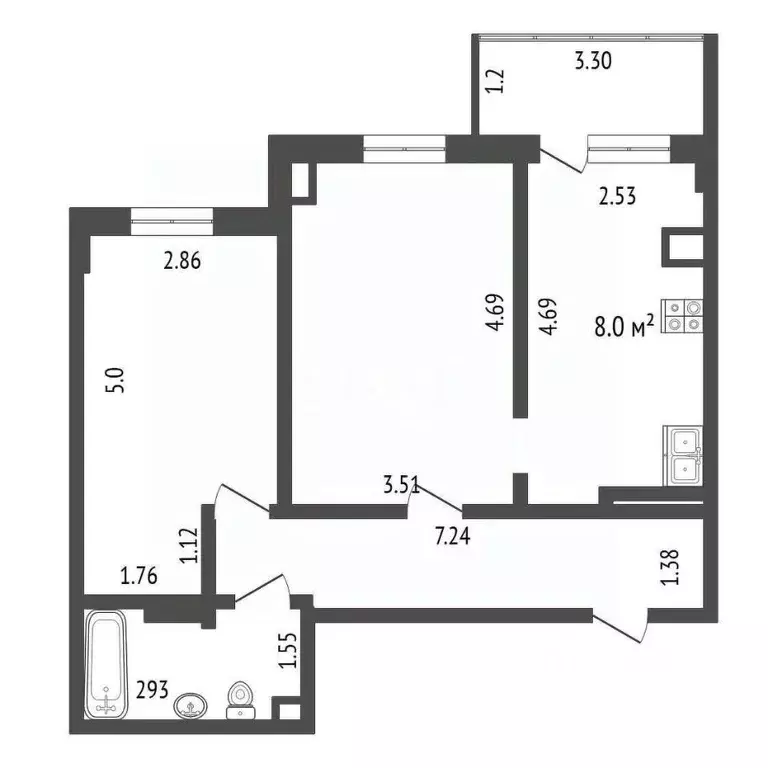 2-к кв. Ханты-Мансийский АО, Нягань ул. Мира, 6 (54.4 м) - Фото 2
