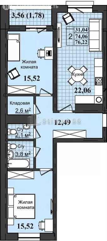 2-комнатная квартира: Оренбург, жилой комплекс Гранд Парк (76.22 м) - Фото 0