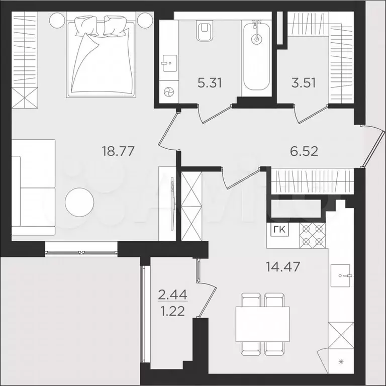 1-к. квартира, 49,8 м, 9/9 эт. - Фото 1