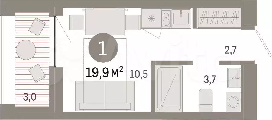 Квартира-студия, 19,9 м, 13/17 эт. - Фото 1