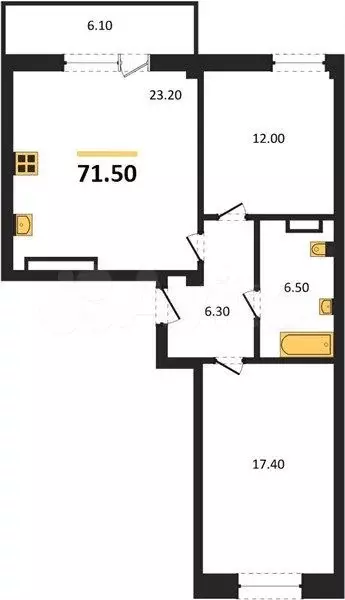 2-к. квартира, 71,5 м, 1/9 эт. - Фото 1