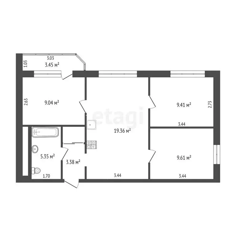 3-комнатная квартира: Тюмень, улица Монтажников, 42А (56.3 м) - Фото 1