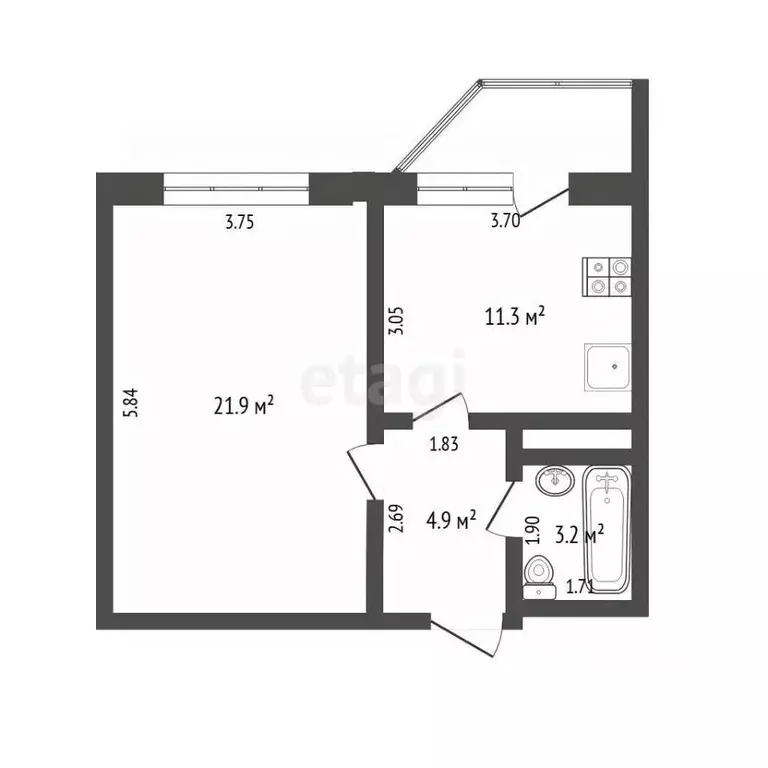 1-к кв. Тюменская область, Тюмень ул. Обдорская, 5 (41.3 м) - Фото 2