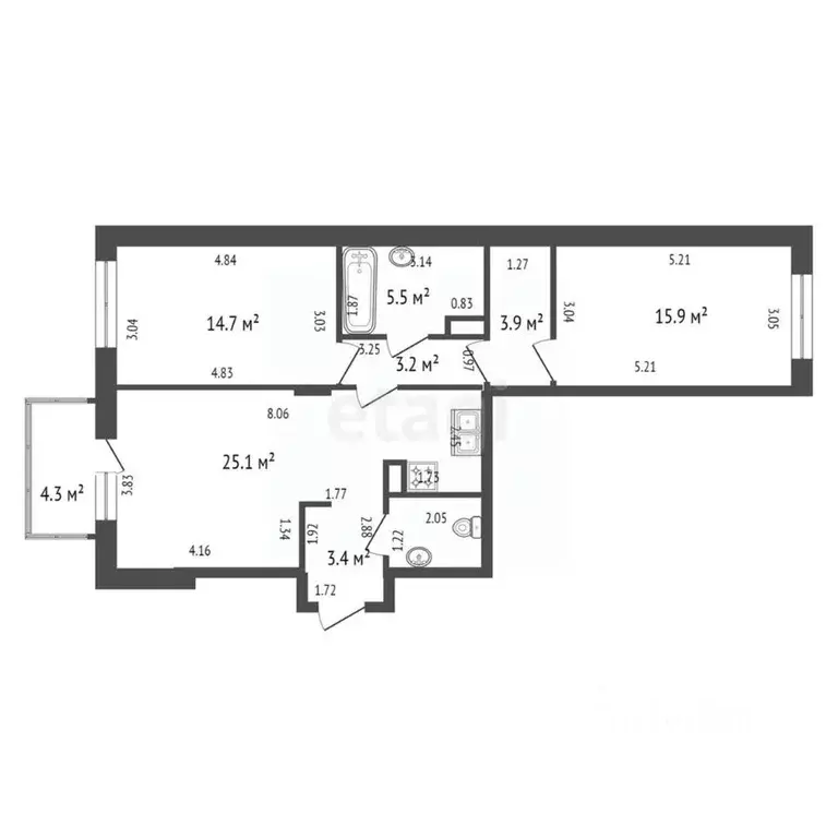 2-к кв. Санкт-Петербург Белоостровская ул., 10к1 (74.2 м) - Фото 1