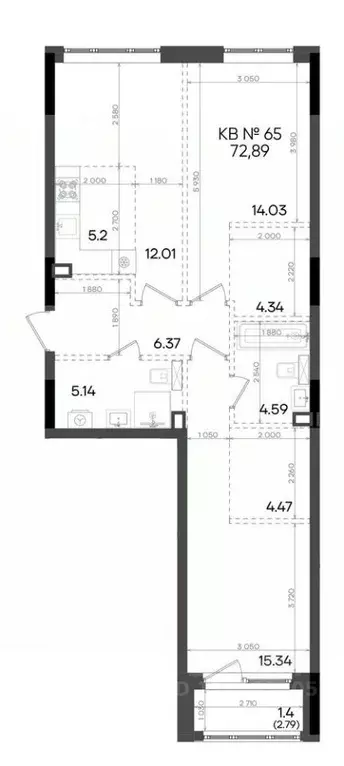 3-к кв. Татарстан, Казань ул. Аделя Кутуя, 180 (72.89 м) - Фото 1