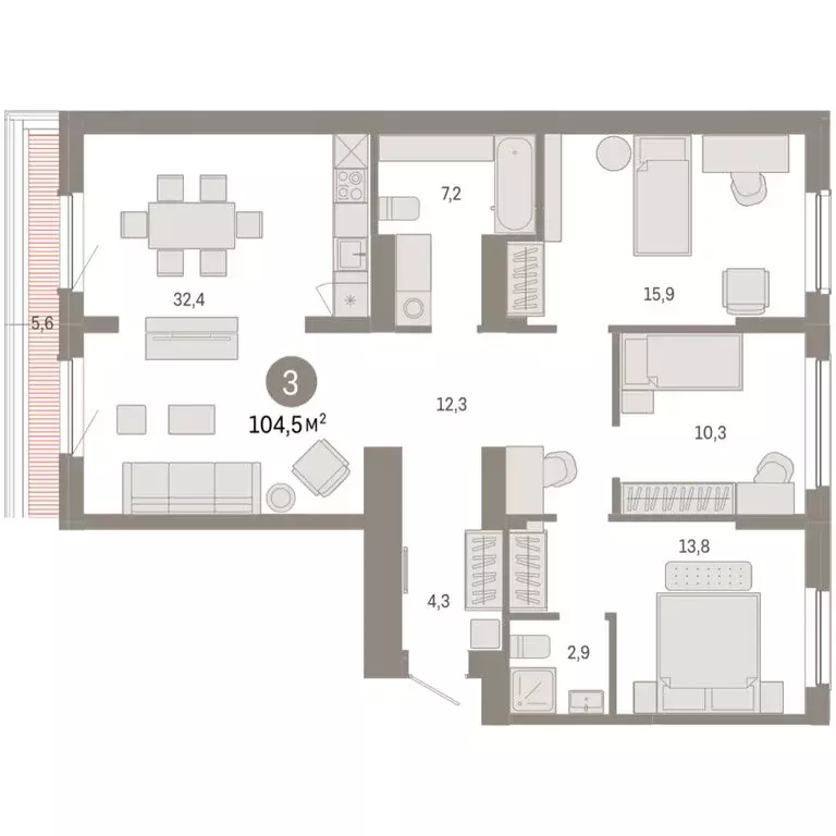 3-комнатная квартира: Новосибирский район, рабочий посёлок Краснообск, ... - Фото 2